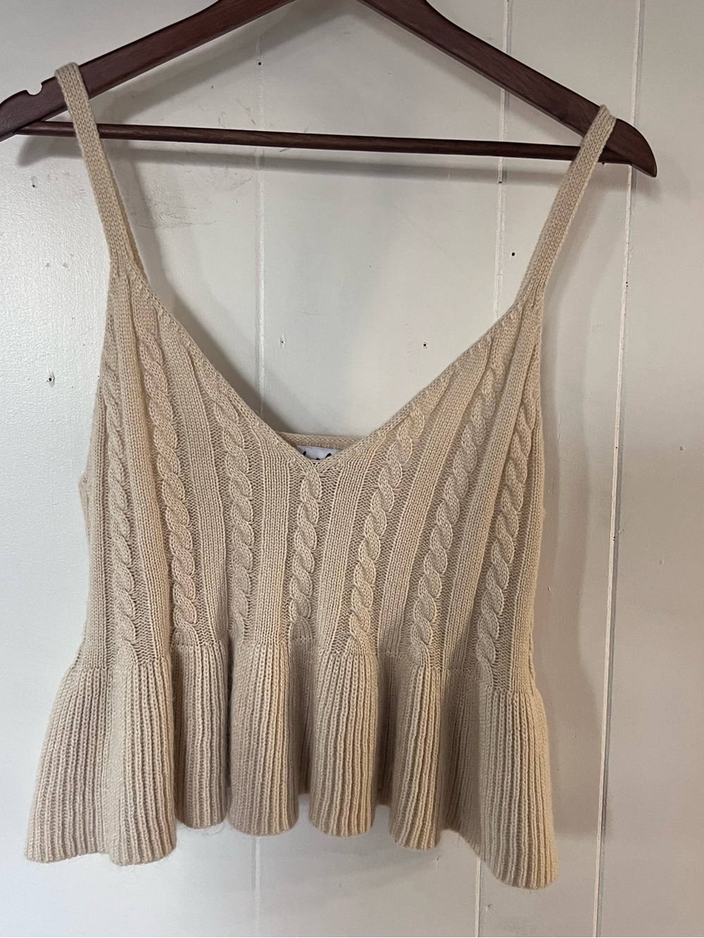 Lola May Cable Knit Peplum Crop Sweater Top Cream Size 12 L